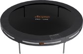 Zwarte ronde Avyna PRO-LINE trampoline met een grijze beschermrand. De trampoline staat op dunne, metalen pootjes.