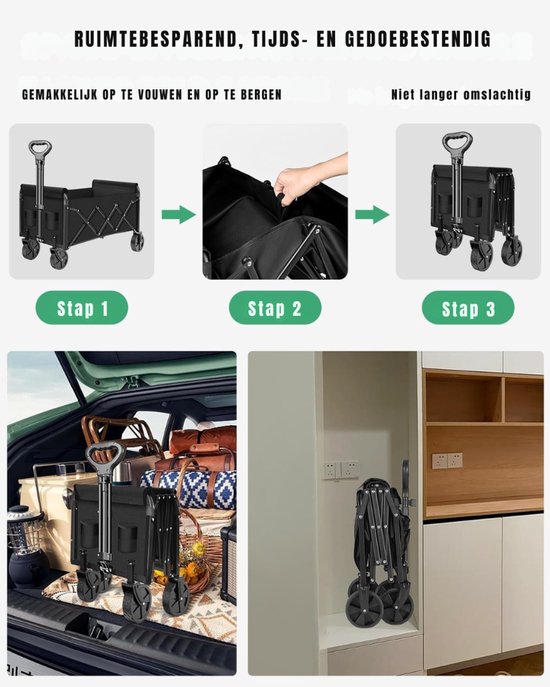 YOR® Bolderkap Opvouwbaar Luchtbanden - Bolderkar - Bolderkar Opvouwbaar - 100 kg - Zwart- 75cm x 44cm x 95cm van Merkloos — afbeelding 3