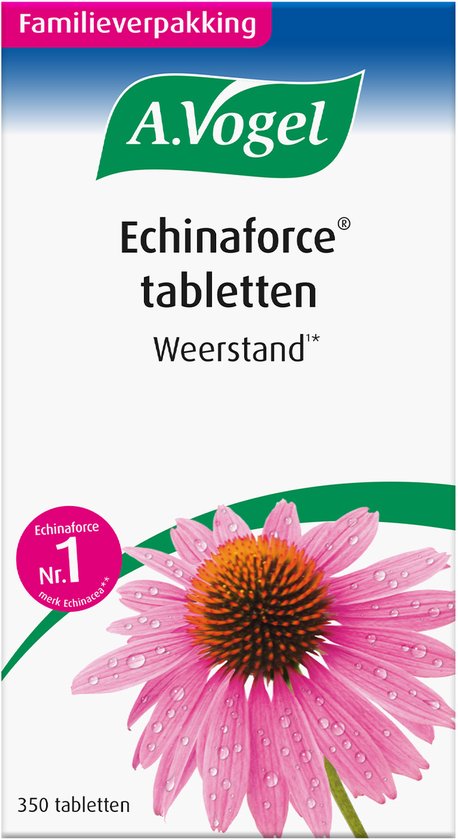 Doos A.Vogel Echinaceatabletten, met een grote echinaceabloem.