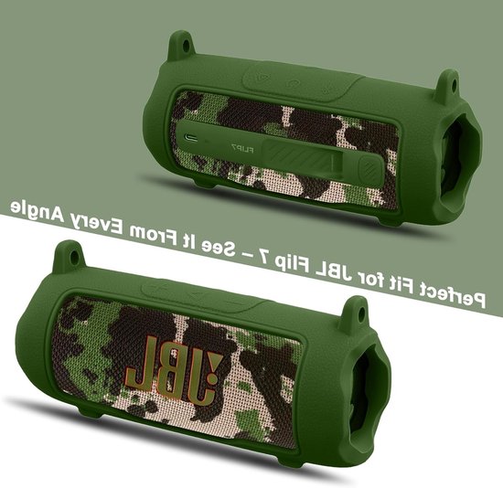 Siliconen Beschermhoes voor Draagbare Bluetooth Speaker met Afneembare Schouderband, Schokbestendig en Zacht, Geschikt voor JBL Flip 7 (Olijfgroen) van Merkloos — afbeelding 2