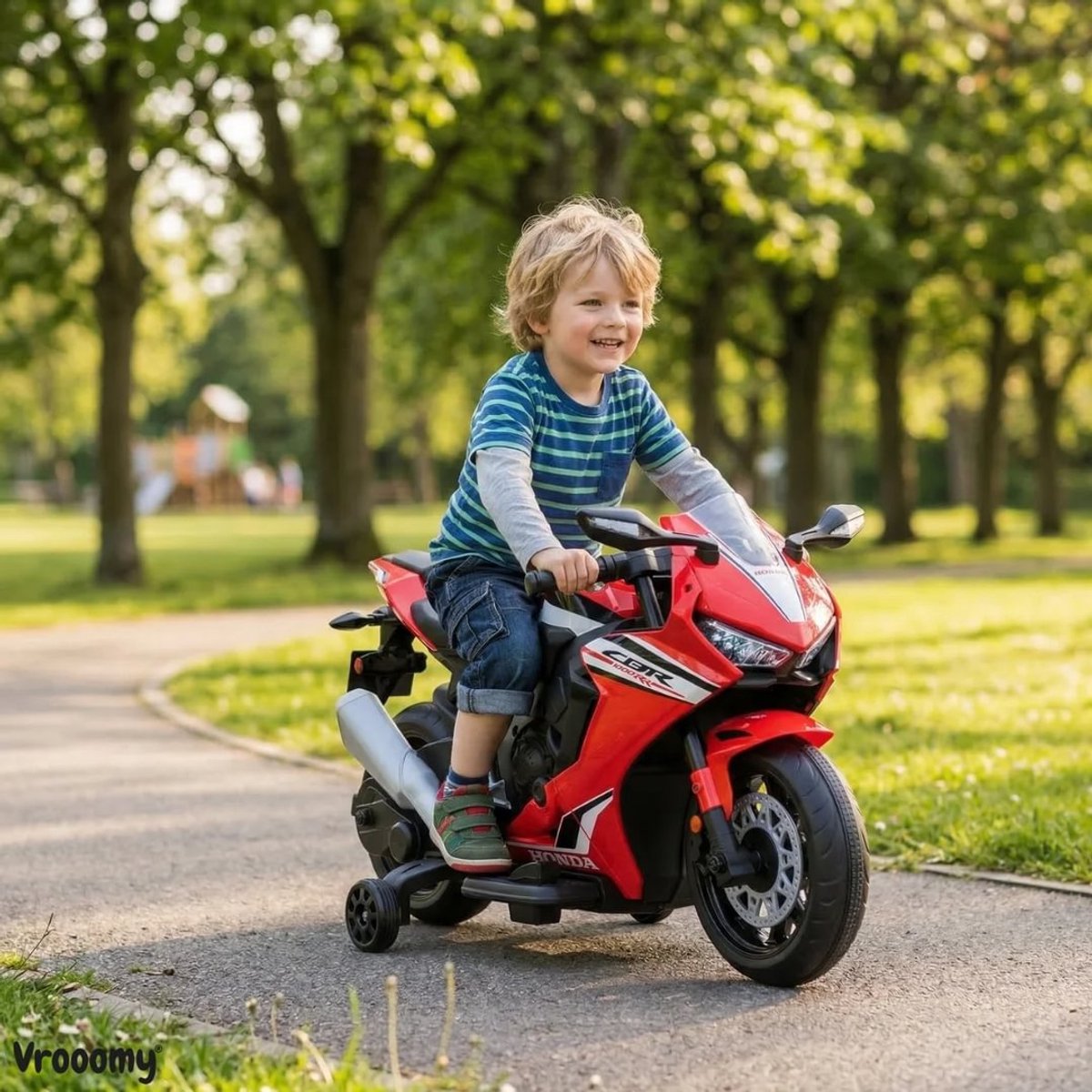 Honda CBR 1000RR Full Option Elektrische Kindermotor 2 tot 5 jaar – Officieel Gelicentieerde Motor met LED-Koplamp & Claxon – Li-ion Kindermotor met Verwijderbare Zijwieltjes & Realistische Geluiden – Rood — afbeelding 4