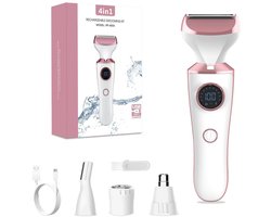 4-in-1 Ladyshave - Oplaadbare Trimmer voor Vrouwen - Waterdichte Bikinitrimmer IPX6 - Scheerapparaat Vrouw met 4 Opzetstukken - Neus Wenkbrauw en Lichaamstrimmer – Roze