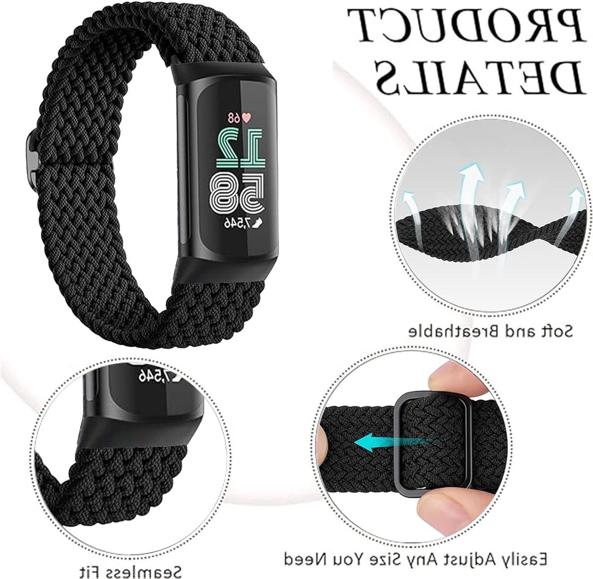 Sportieve Nylon Armband voor Fitbit Charge 6 en 5, Vervangbare Polsband, Comfortabele en Duurzame Horlogeband