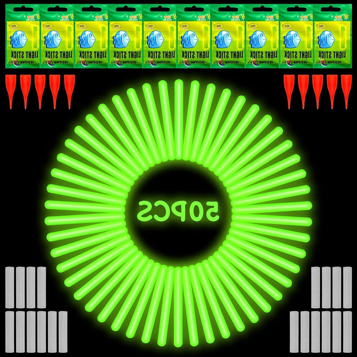 Knick Lights voor Vissen - 50 Stuks Lichtgevende Sticks voor Hengels, Ideaal voor Nachtvissen, Waterdichte Glow Sticks en Lichtpalen