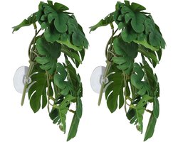 Natuurlijke Uitziende Kunstmatige Waterplant - 2 Stuks Nepblad Decoratie voor Aquarium met Zuignap, Ideaal voor Schildpadden en Visserij