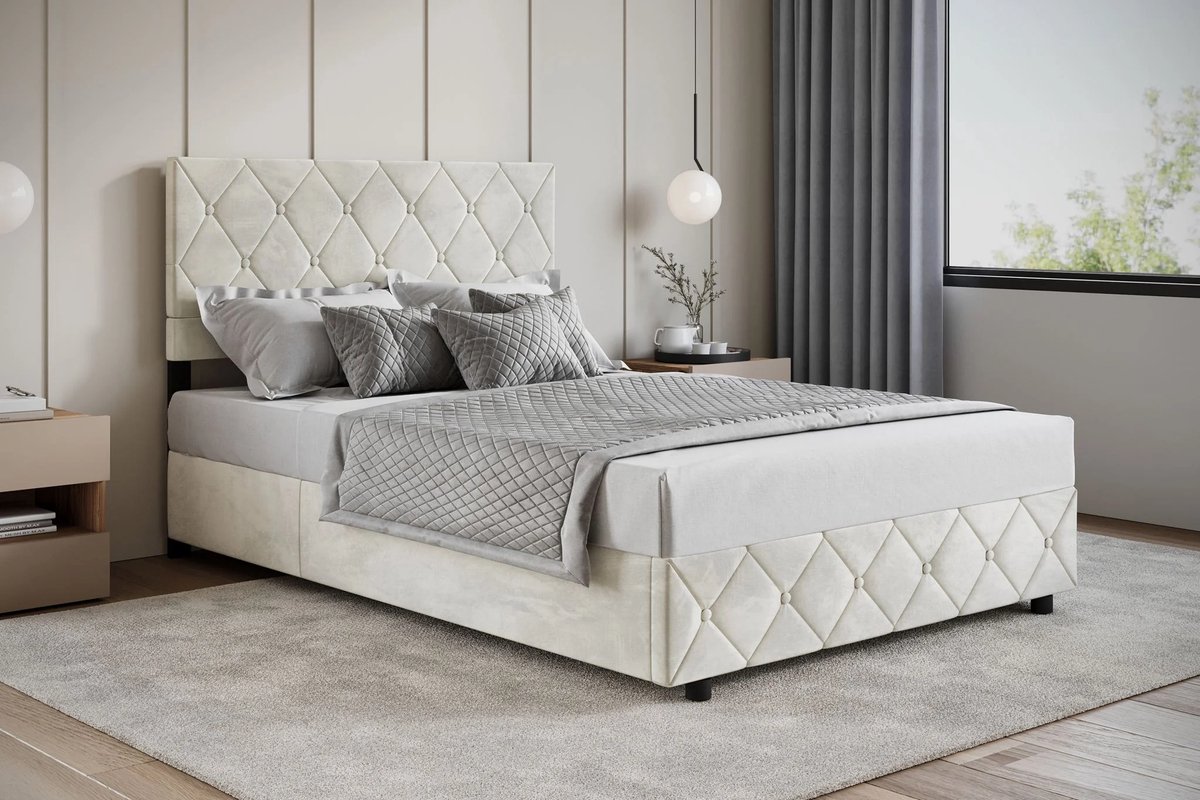 Meubella - Tweepersoonsbed Hernandez - Beige 140x200 cm - Met gaslift