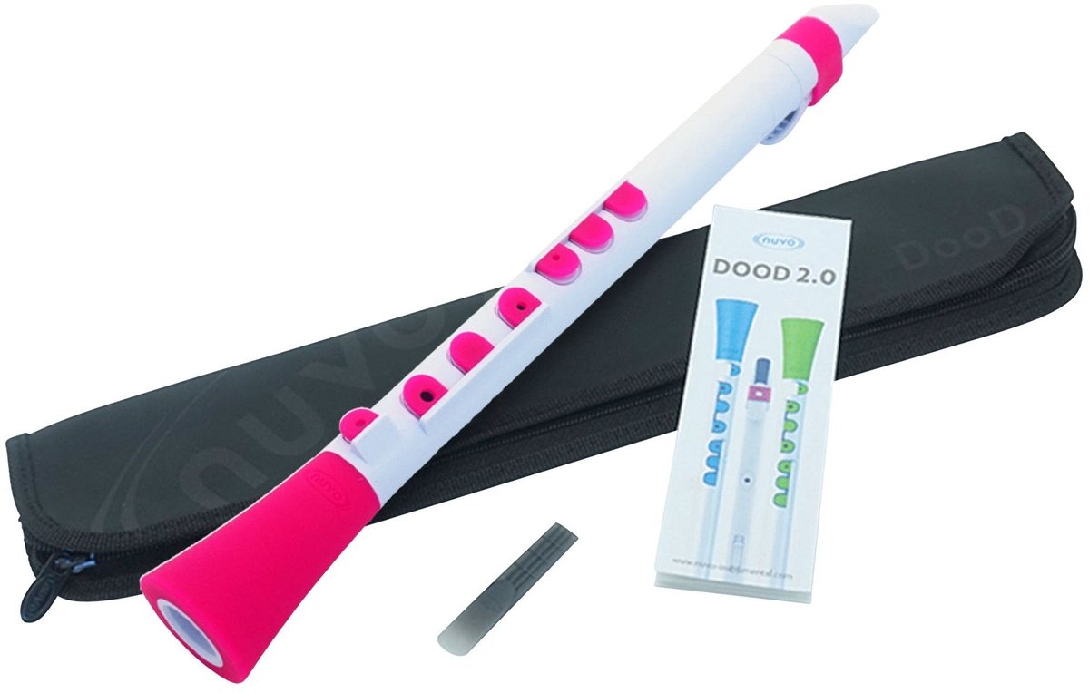 NUVO DooD 2.0 wit-roze blokfluit in C met kleppen en kunststof riet