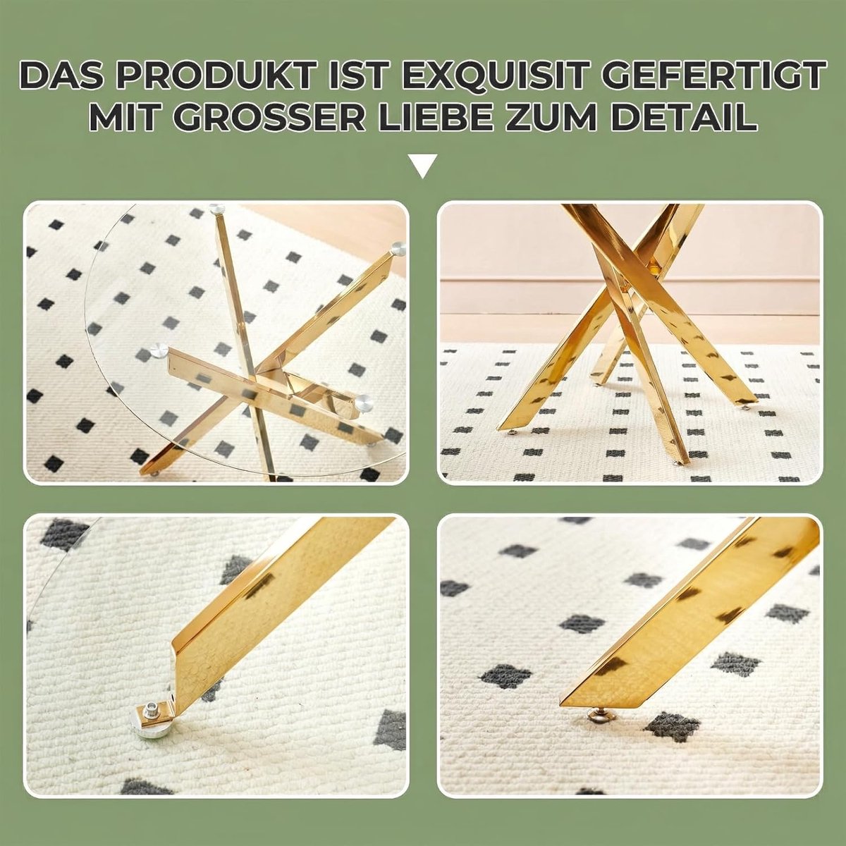 Luxe Ronde Glazen Eettafel – Modern Design met Gouden Onderstel – Ø 80 cm – Gehard Glas