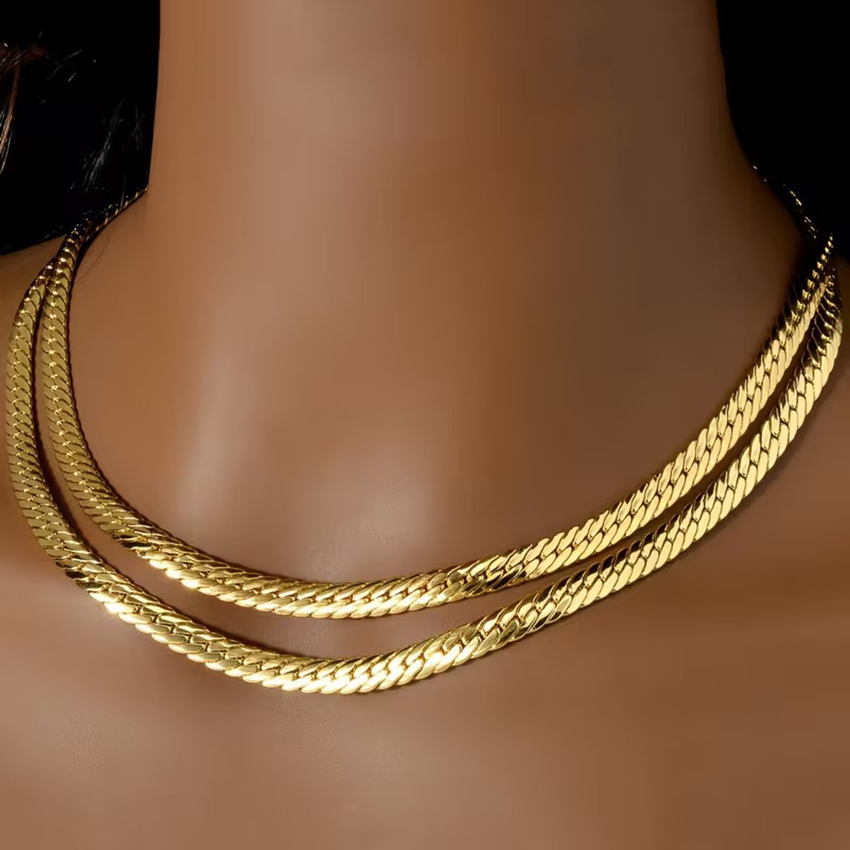 My Sweet Romance® - Dubbele Goudkleurige Hiphop Ketting – Grof Gevlochten Schakelketting van Roestvrij Staal (RVS) | 45cm + 55cm