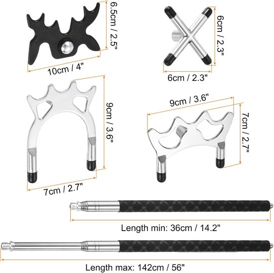 Biljart Keu Brug - Pool Keu Accessoire - Biljart Spelen - Uitschuifbaar met 4 Brugkoppen - 36-142 cm - Zilver/Zwart van Merkloos — afbeelding 3