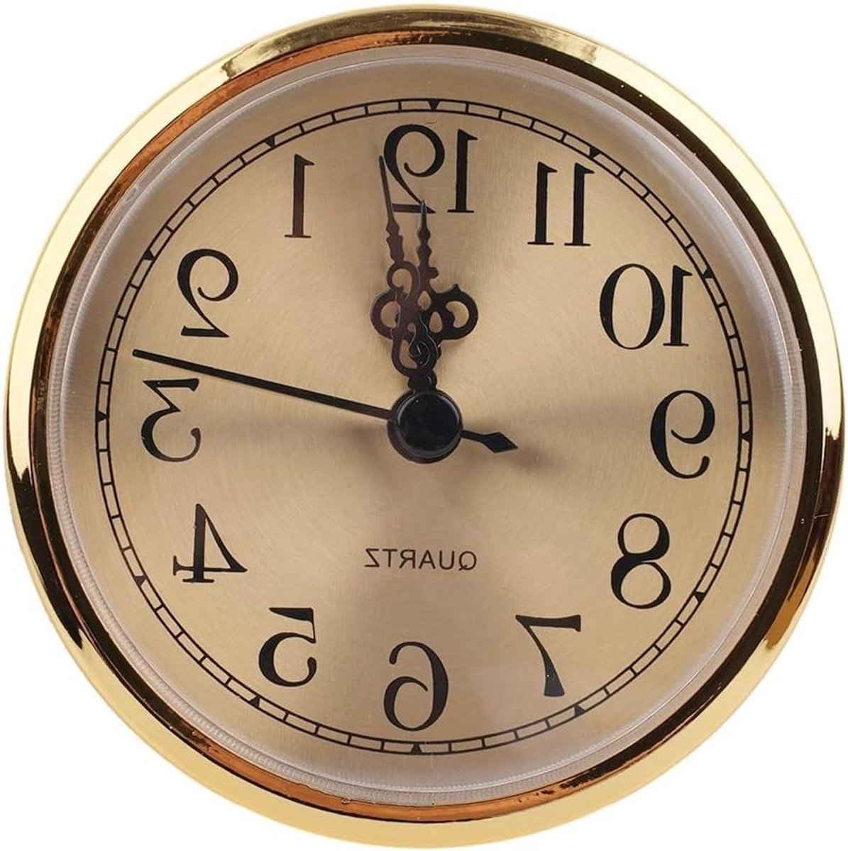 Uurwerk met Arabische Cijfers - Klokinzetstuk Vervanging - Klok Maken - Gouden Rand en Lens - 90 mm - Goud