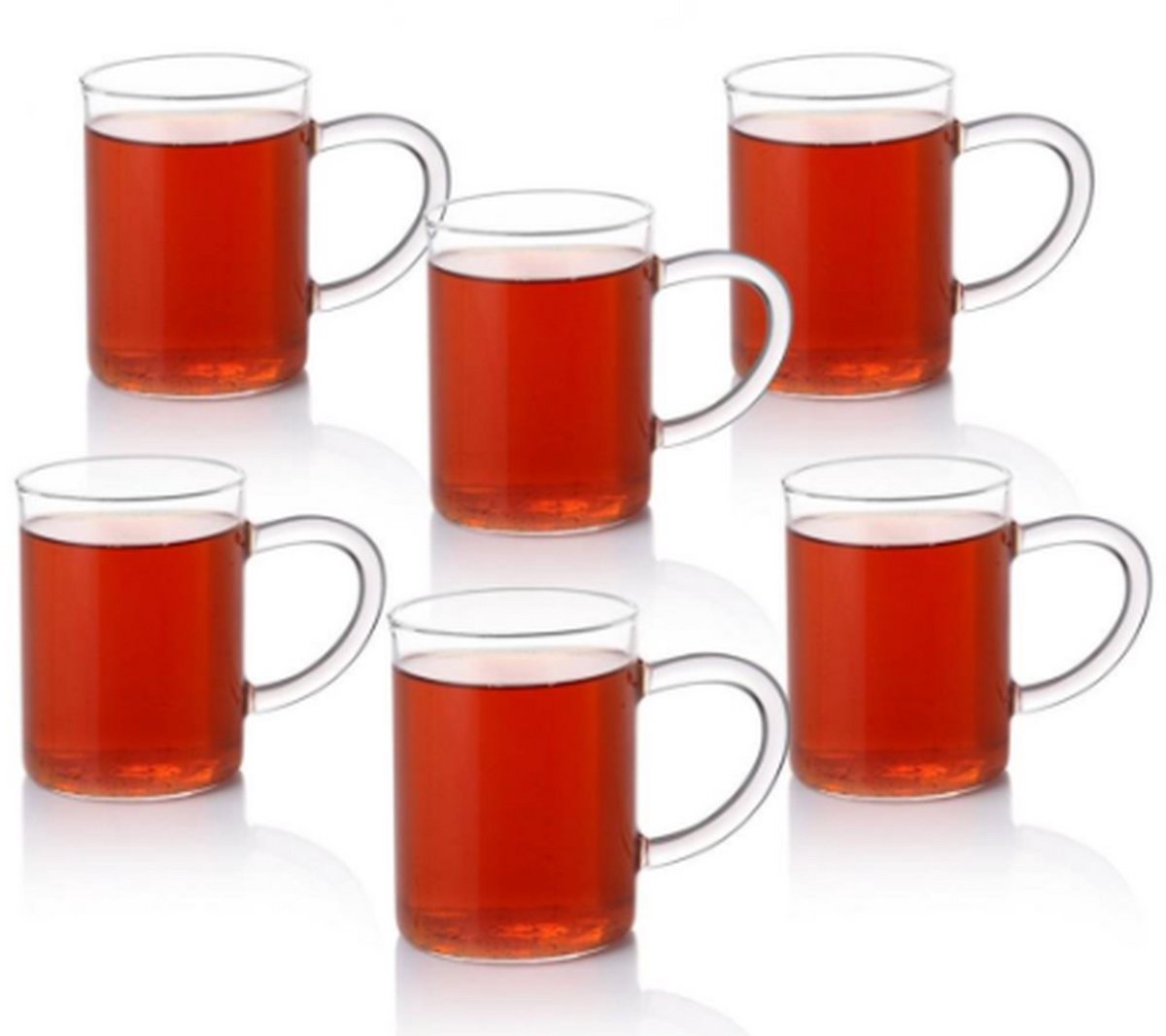 6-Piece Borosilicate Glass Mug Set – 200ml Tea & Coffee Cups – Ergonomic Handle, Smooth Rim, Heat-Resistant, Minimal Design