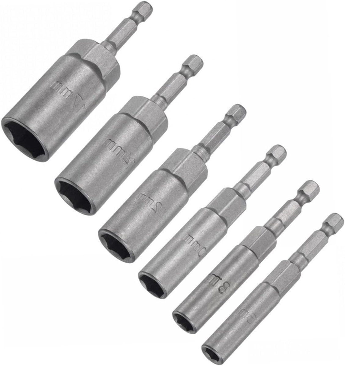 6-delige Quick-Change Nut Driver Bit Set met 1/4" Hex Shank voor Machineonderhoud en Auto Reparatie - Inclusief 6mm, 8mm, 10mm, 12mm, 14mm en 17mm Bits