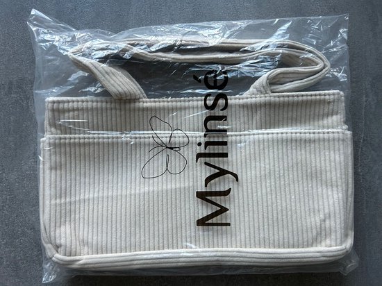 Crème Corduroy Luiermand Organizer - Commodemand - Luiertas baby - Ribstof Baby Opbergmand met Vakken en Uitneembare Inzetters - Met Handvatten — afbeelding 2