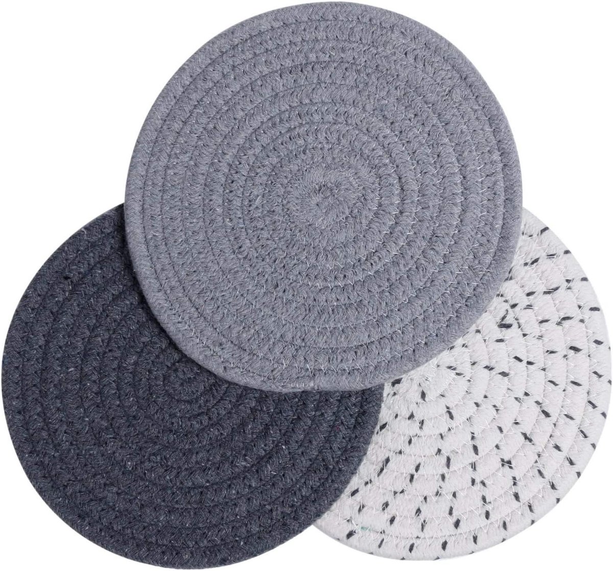 Set van 3 Absorberende Coasters van Stof - Onderzetters voor Tassen, Potten en Warmte-isolatie - Grijze Serie