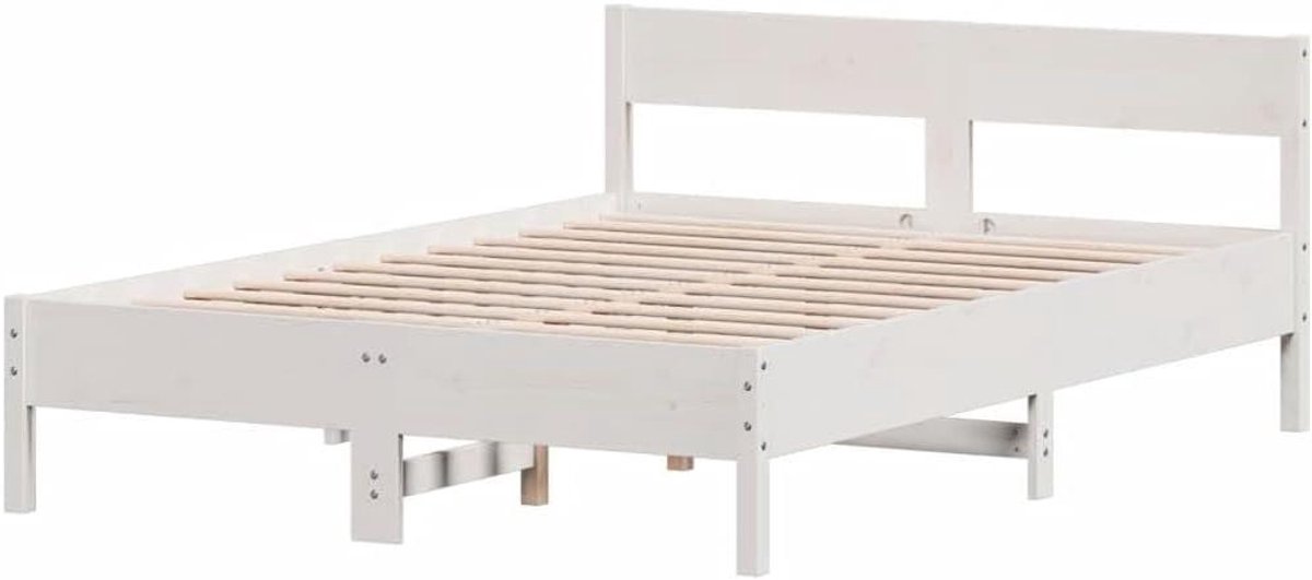 Houten Bedframe - Tweepersoonsbed Hout - Comfortabel Slapen - Massief Grenenhout - 140x190 cm - Wit