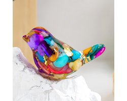 Kristallen Vogel Beeldjes - Miniatuur Vogels Hars - Kantoor Desktop Decoratie - Natuurlijke Mineralen Goudfolie - 2 x 3 cm