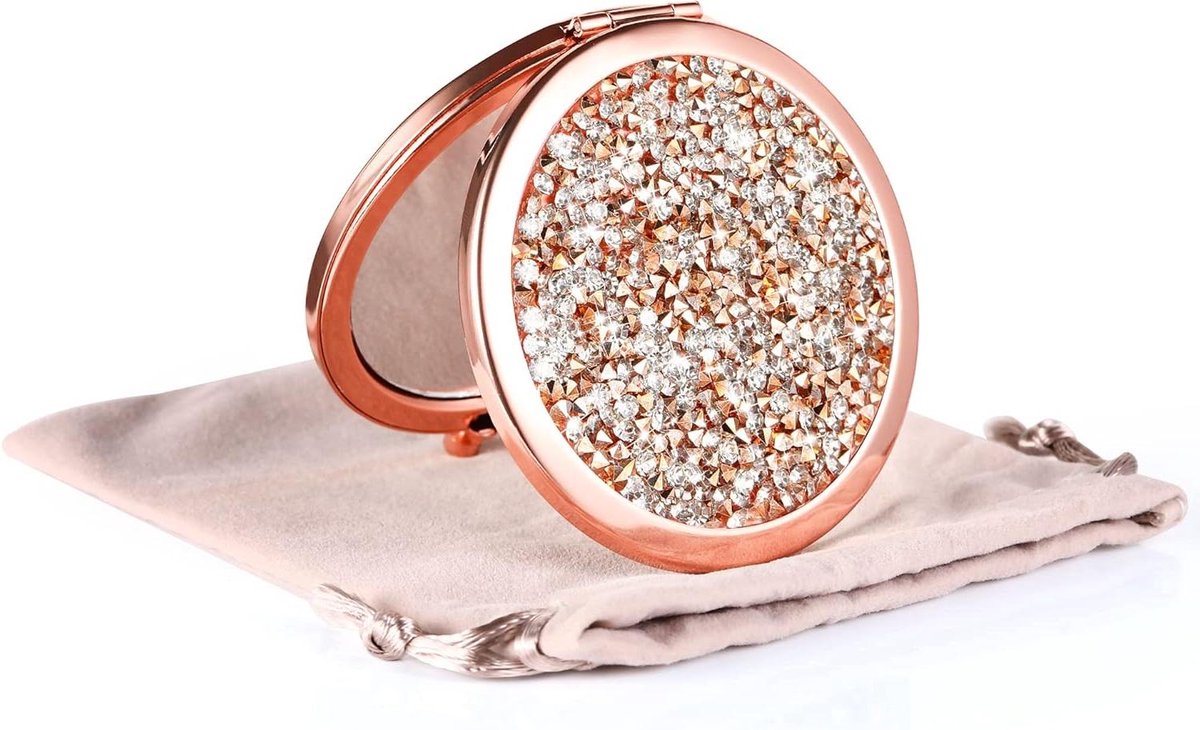 Compacte spiegel - Mini make-up spiegel - Make-up bijwerken - Dubbelzijdig 2x vergroting - 7 x 7 x 1 cm