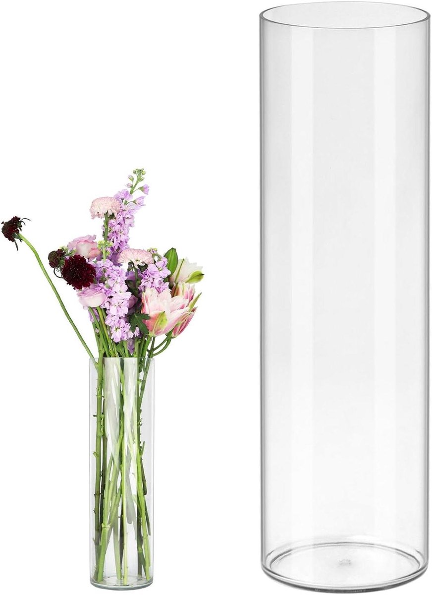 Acryl Cilinder Vaas - Bloemen Vaas - Bloemstukken Maken - Chipbestendig Plastic - 40 x 12 cm - Transparant