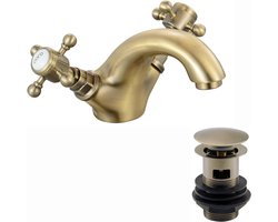 Badkamer Kraan Set - Wastafel Kraan - Badkamer Verbouwen - Kruis Handvat - 2 stuks - Antiek Brons