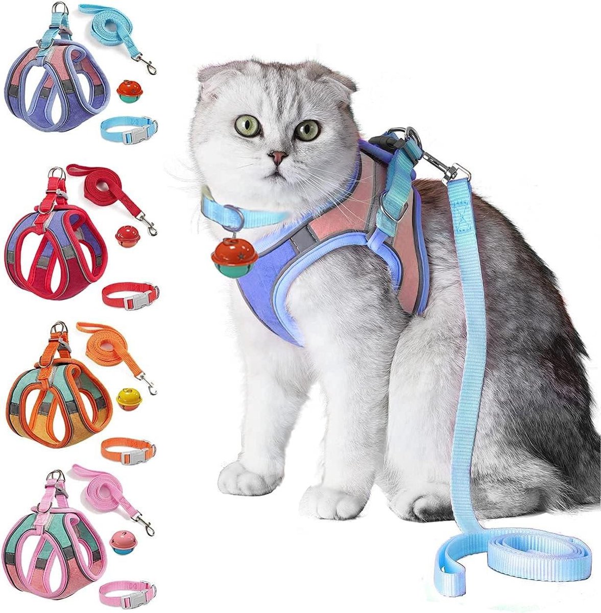 Kattenharnas Riem Halsband - Huisdier Tuigje - Veilig Wandelen - Ontsnappingsbestendig Ontwerp - Verstelbaar - Blauw Roze