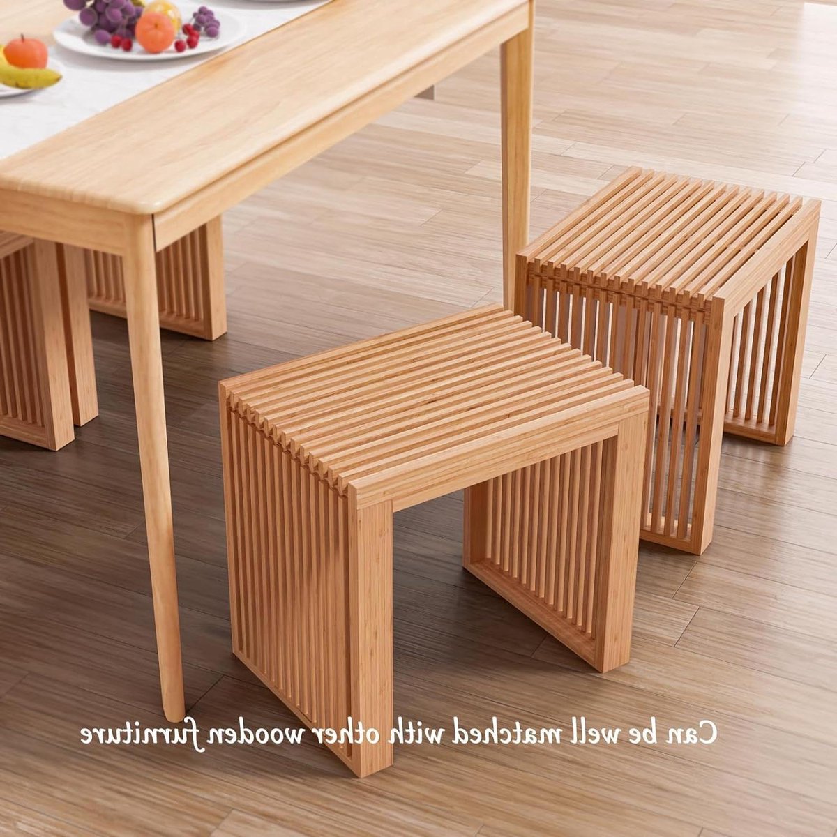 Bamboe Eetkamerbank - Keukenbank Schoenenrek - Entree Opruimen - Rustieke Boerderij Stijl - 43 cm Diep - Natuur