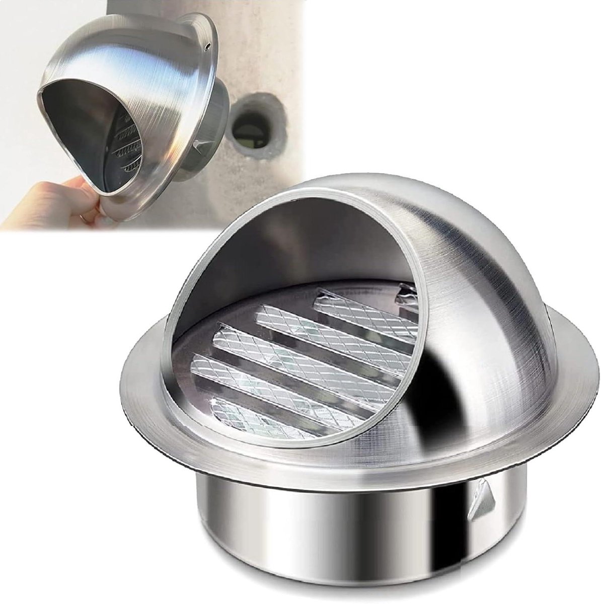 Ventilatierooster RVS - Afvoer rooster - Buitenlucht afvoer - Regenbestendig gaas - 80 mm - Zilver