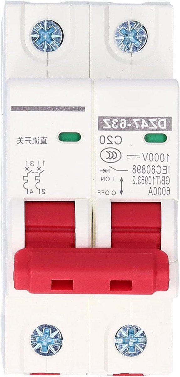 Stroomonderbreker - Mini automaat - DC Systeem Beveiliging - Magnetisch boogblussysteem - 1000V 20A - Grijs