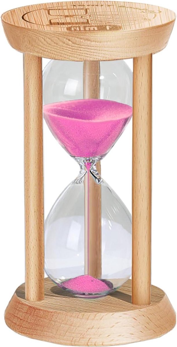 Houten Zandloper - Zandklok Timer - Tijd Management - Onbreekbaar Glas - 25 x 25 x 25 mm - Roze