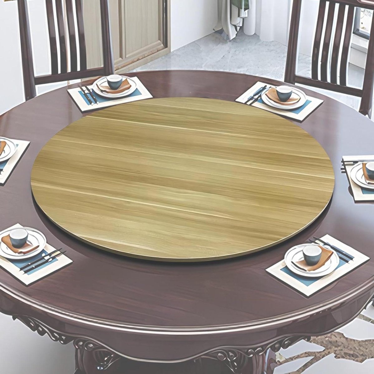 Houten Draaiplateau - Draaibare Tafel - Eten Delen - Stille Lagers - 60 cm - Bruin B