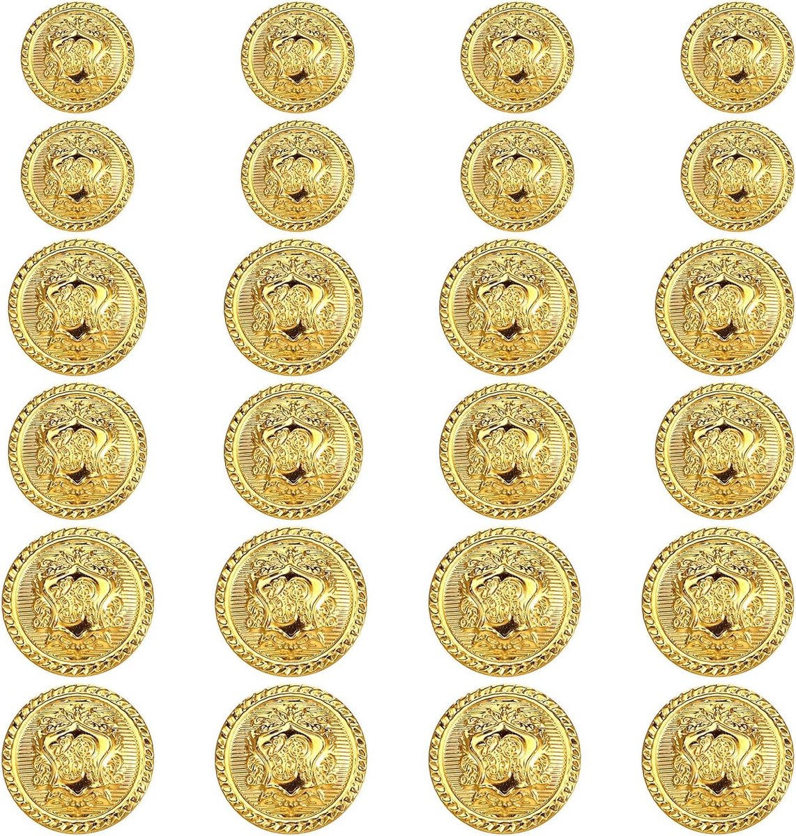 Set van 24 Gouden Blazer Knopen voor Dames en Heren, Vintage Messing Emblemen voor Uniformen en Sportjassen, Beschikbaar in 1.5cm, 1.8cm en 2cm