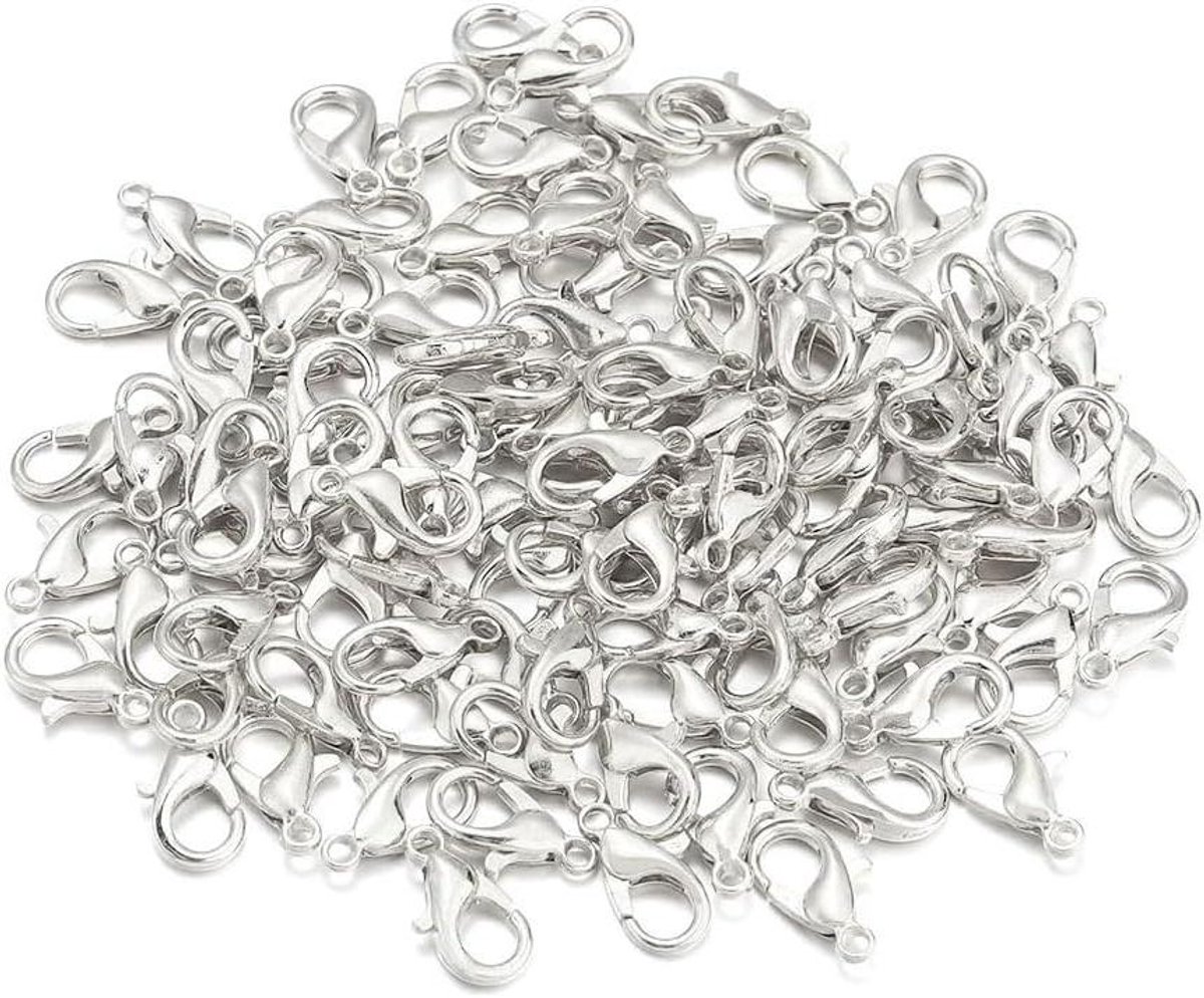 Karabijnsluitingen - Sieradensluitingen Haken - Sieraden Maken - Zinklegering Glad Oppervlak - 14 x 7 mm - Zilver