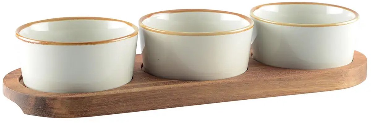 AULICA - Aperitief set – 3 Kopjes op Houten Bak - 29 x 10 x 5,1 cm