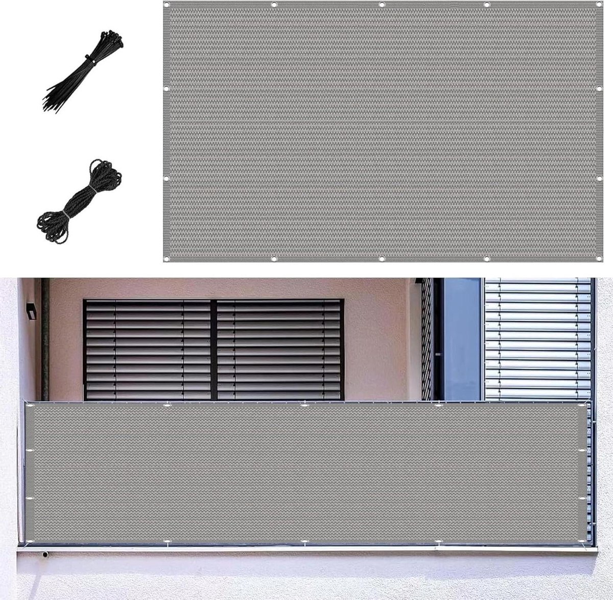 Balkonscherm Inkijkbescherming - Privacy Scherm Balkon - Bescherming Tegen Inkijk - Ademend Weerbestendig Materiaal - 290x980cm - Lichtgrijs