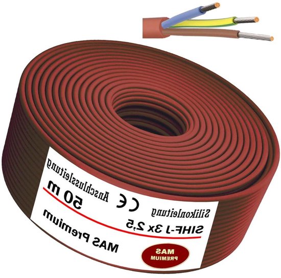 Siliconen Kabel - Aansluitkabel Saunakabel - Hoge Temperatuur - Halogeenvrij Vlamvertragend - 3 x 2.5 mm² - Roodbruin
