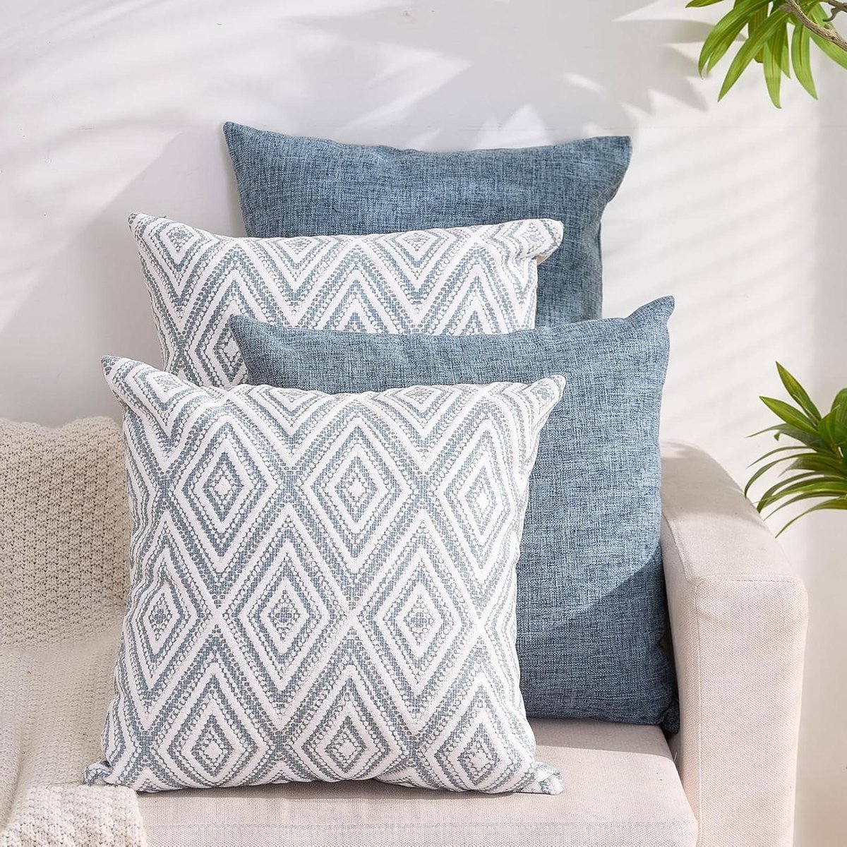Kussenhoezen Set - Decoratieve Kussens - Woonkamer Aankleden - Linnenlook & Ademend - 4 stuks 45x45 cm - Blauw