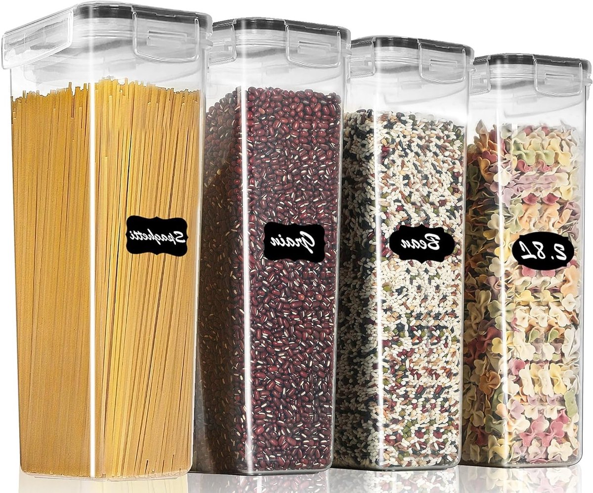 Luchtdichte Plastic Opslagcontainers met Deksel, Set van 4 voor Granen, Voedsel en Organisatie