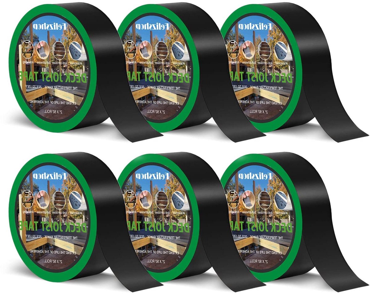 Dekbalk Tape - Butyl Tape Balken - Houten Constructie Beschermen - Sterk Waterdicht Zelfklevend - 6 Rollen 2x50ft - Zwart