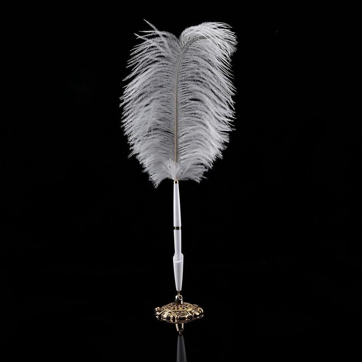 Veer Schrijfpen - Bruiloft Pen - Gasten Inloggen - Met Metalen Houder - 40 cm - Wit met Gouden Basis