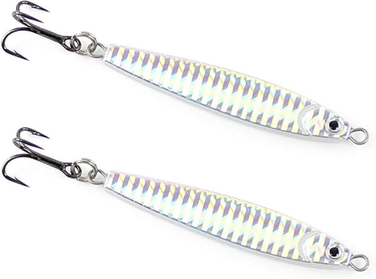 Stick Jig Lokaas - Bewegend Kunstaas Vissen - Vissen op Zeebaars - Holografische Oppervlakken - 2 stuks 1.5 Ons - Zilver