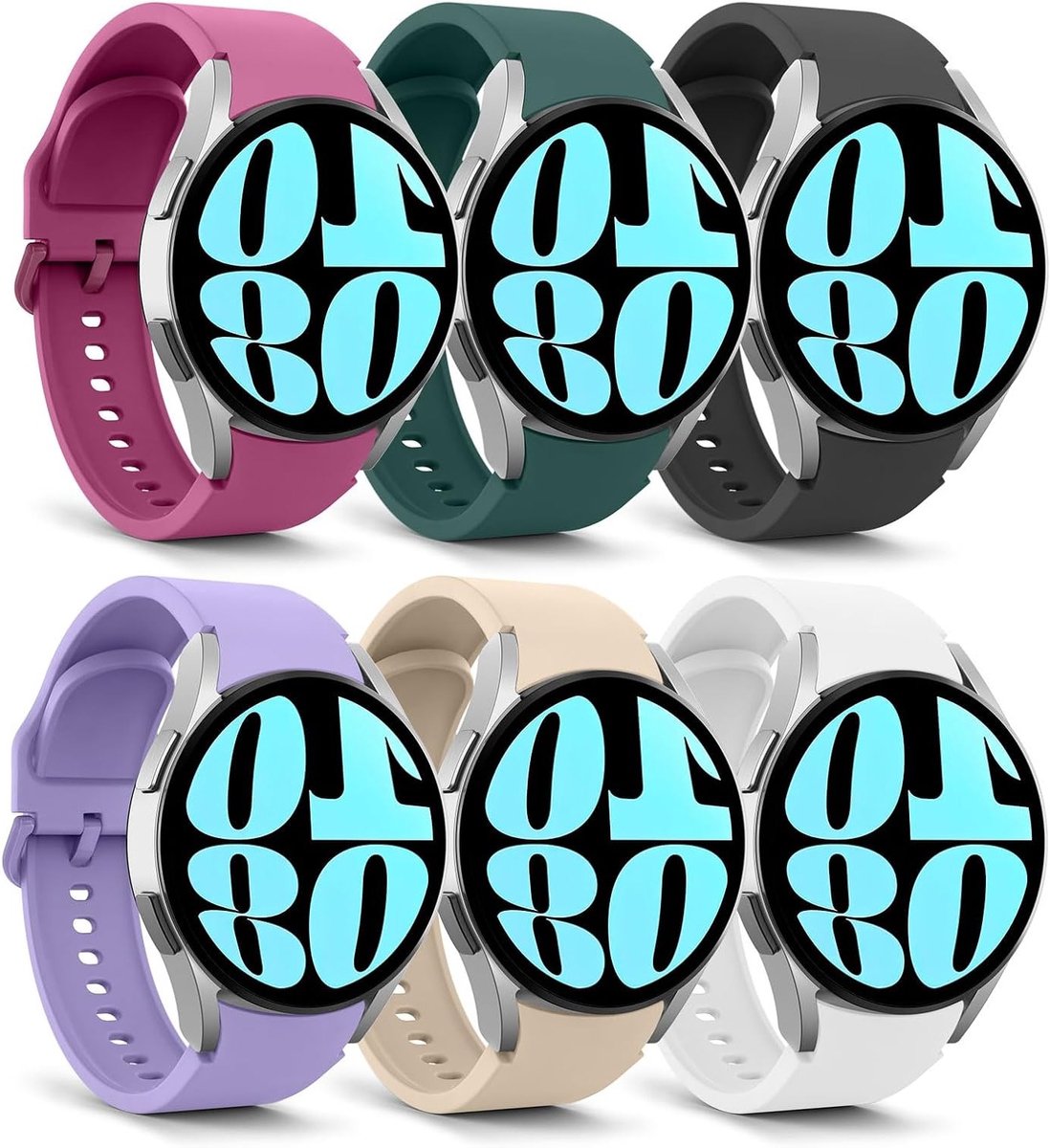 Zachte siliconen reservearmband voor Samsung Galaxy Watch 7, 6, 5 en 4 - Meerkleurig, lichtgewicht en waterafstotend, geschikt voor diverse maten