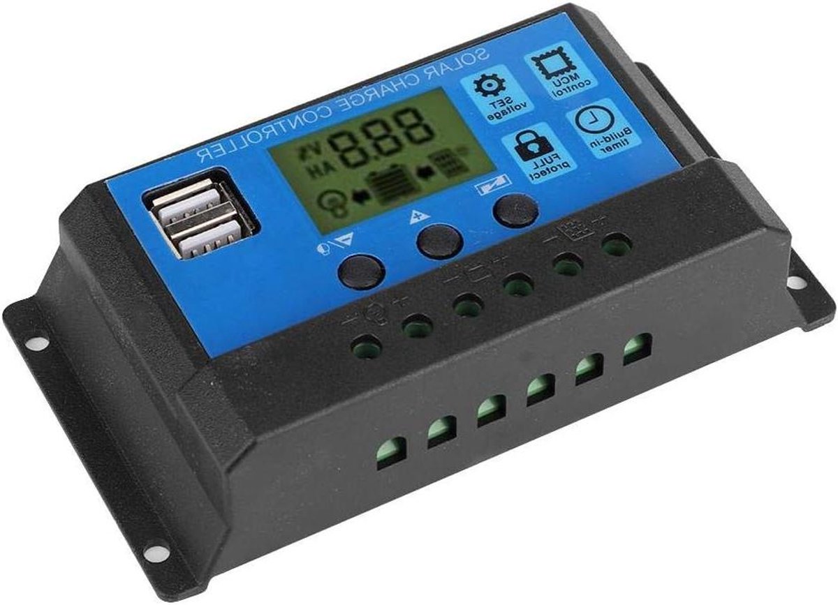 Zonne Laadregelaar - Controller Paneel - Zonne Energie - Dubbel Display - 12V 24V 10A - Grijs