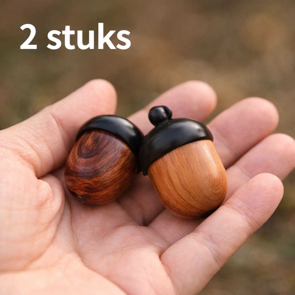Mini Houten Pillendoosje Set van 2 – Draagbare Medicijn Opbergdoos – Compacte Reis Pillenhouder – Sleutelhanger Accessoire – Acorn Design