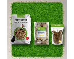 Set Wilde vogel wintervoer 40kg – Strooivoer 25kg, gedroogde zwarte Soldatenfliegenlarven 5kg, Hoogenergie Suet-mengsel 10kg