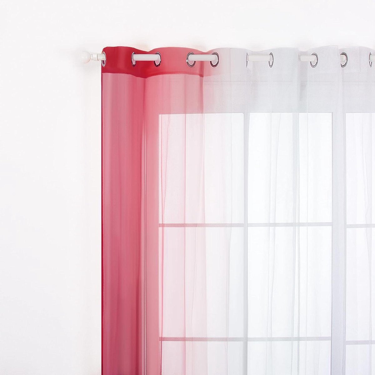 Voile Gordijnen - Transparante Gordijnen - Raam Decoratie - Kleurverloop Design - 140x265 cm - Rood met Wit