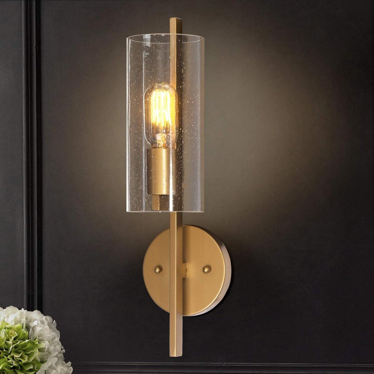 Wandkandelaar Gouden Badkamer - Gouden Ijdelheid Licht - Badkamer Verlichten - Zaadvormige Glazen Kap - 17" H x 5" W
