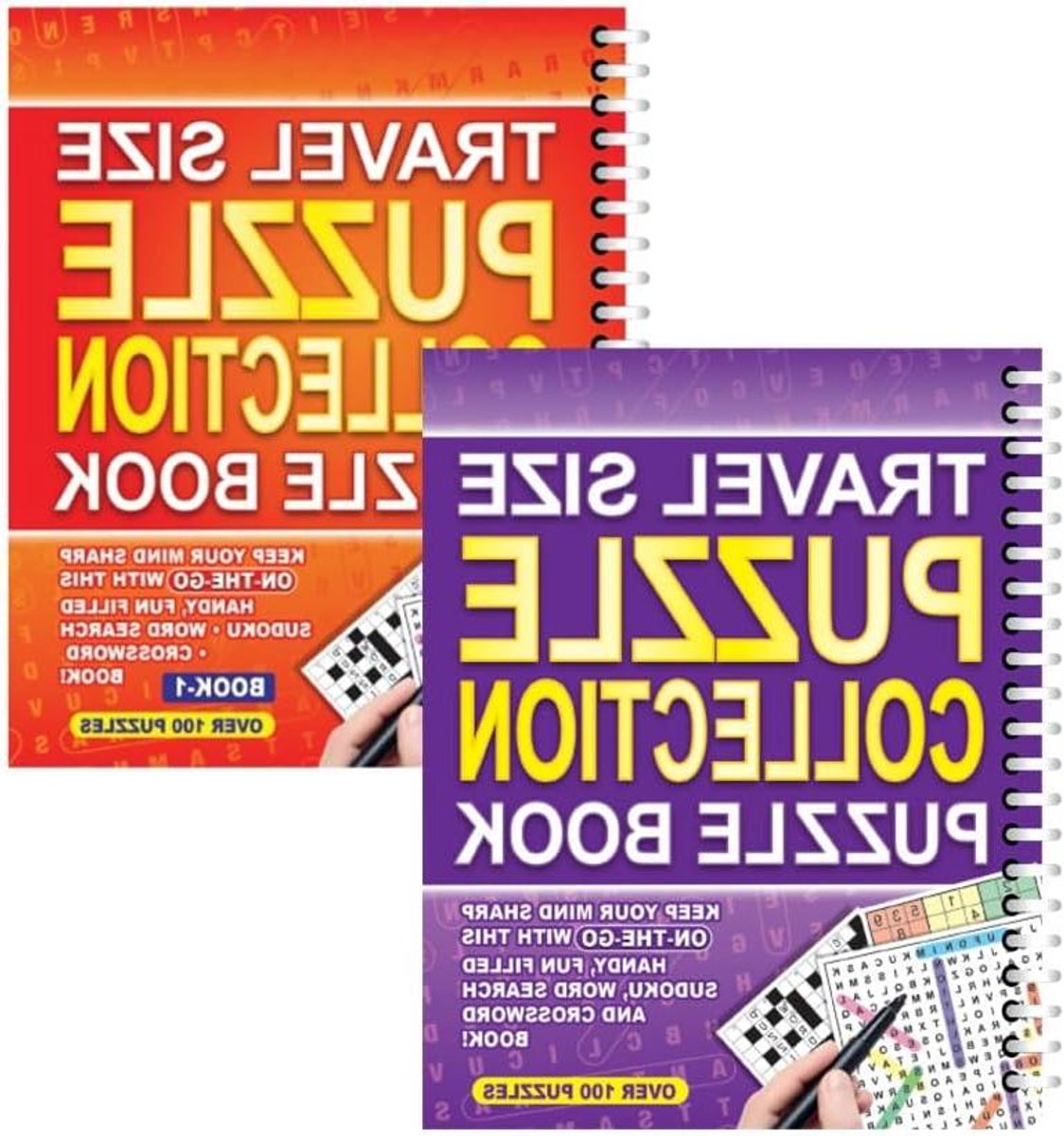 Puzzelboek Collectie - Breinbrekers Set - Reis Puzzels Oplossen - 3 Speltypes In 1 - A5 Formaat 2 Stuks