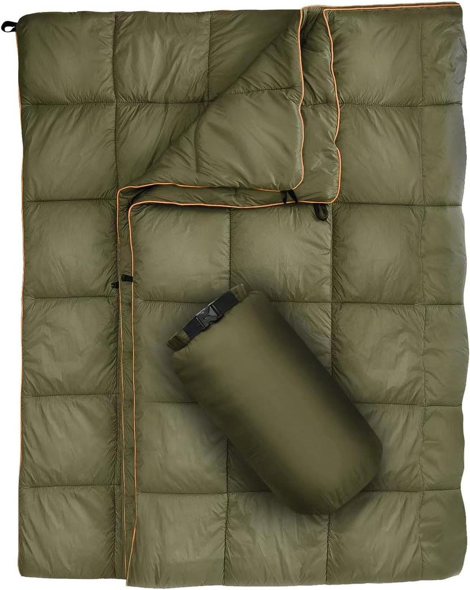 Camping Puffer Deken - Outdoor Deken Hangmat - Buiten Kamperen - Waterafstotend Geurbestendig - 203 x 152 cm - Olijf
