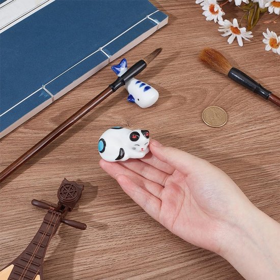 2 Stuks Schattige Kat Keramische Penseelhouder voor Chinese Calligrafie, Rest voor Eetstokjes en Bestek, Ideaal voor Keuken en Creatieve Projecten, 1.85~2.2 Inch — afbeelding 2