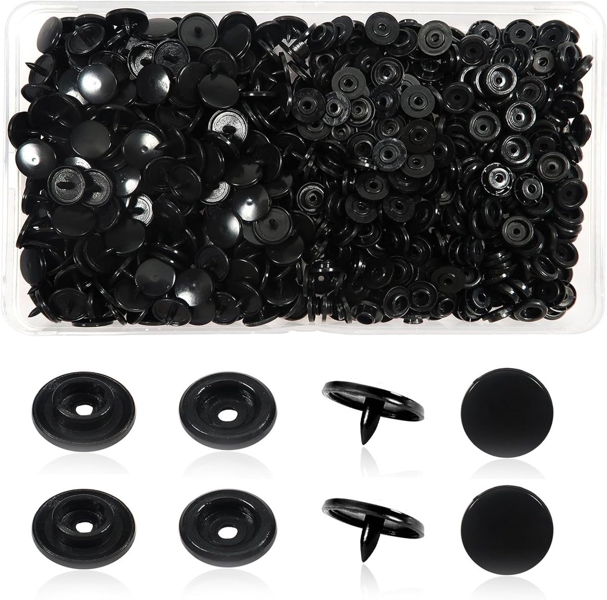150 Sets Snap Buttons Plastic T5 12mm Zwart voor Accessoires, Kleding, DIY en Scrapbooking